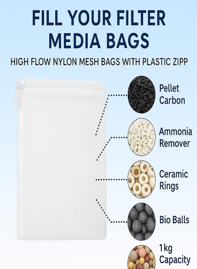 VAYINATO® 1Kg Filter Media Bags 5 Pcs (White) - Aquarium Mesh Nylon Filter Media Net Bags with Plastic Zipper | Reusable & Washable Filter Bags for Activated Carbon, Bio Balls, Ceramic Rings - Image 3